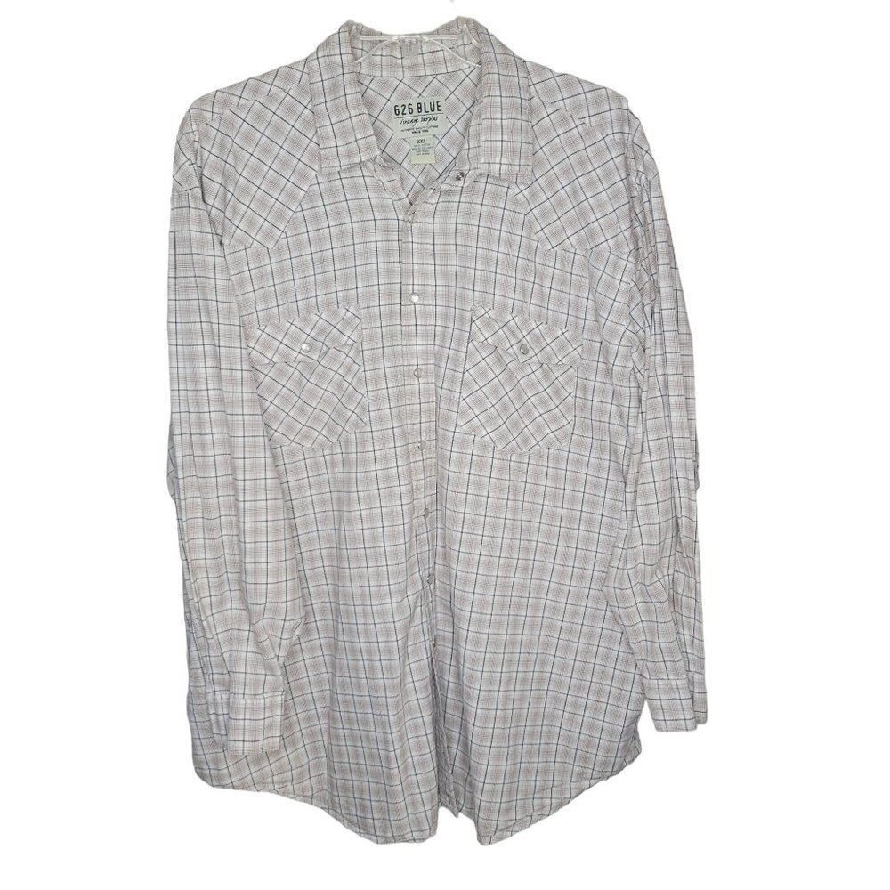 626 Blue Vintage Surplus Men's 3XL Pearl Snap LS Western Checked Shirt Pockets